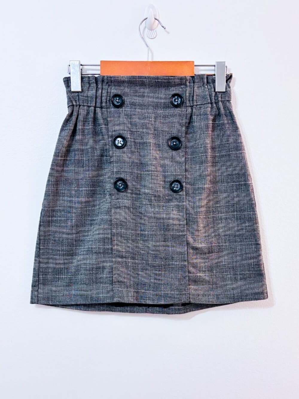 DYNAMITE Grey Plaid Skirt | Paperbag Preppy Mini | X-Small